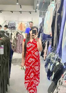 Red &amp; White Print Dress