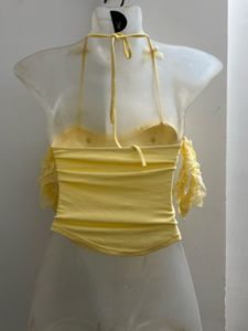 Yellow Off Shoulder Cute Padded Top