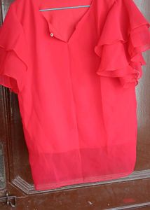 ❤️ Elegant Red Net Half-Sleeve Top for Women ❤️