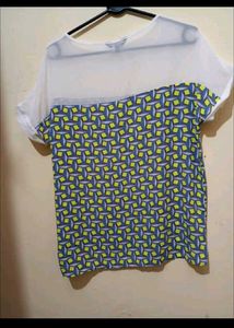 Geometric Print Sheer Top