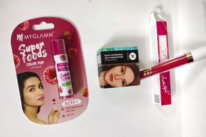 Sugar Gold And Behold Jelly Highlighter, Myglamm Color Pop Lipbalm, Myglam Lit Liquid Matte Lipstick Combo (New)