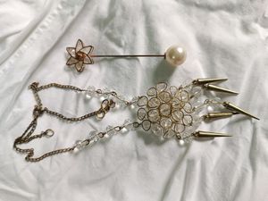 Combo White - Golden Crystal Locket Chain And Pin
