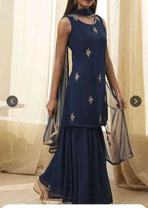 Navy Blue Embroidered Kurta Set