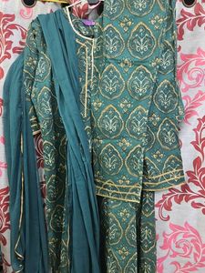Elegant Green Printed Kurta  Pillzo Set With Dupat