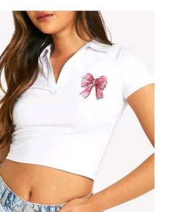 White Polo Shirt with Bow Detail