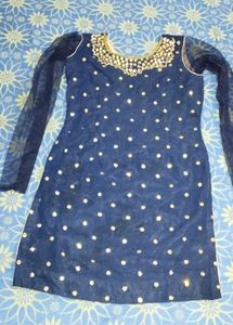 Blue &amp; Gold Embroidered Kurta Set