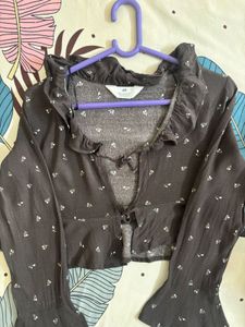 Floral Ruffle Tie-Front Cardigan