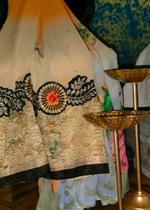 Orange Saree, Black Border &amp; Beautiful Embroidery