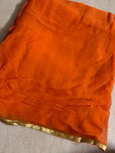 Plain Orange Saree With Designer Blouse