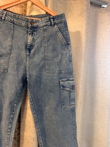 Trendy Wide Leg Cargo Jeans, Waist- 30