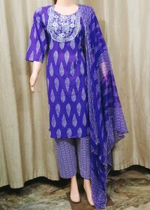 Round Neck Embroidery Work Kurta Set
