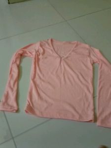 Pink V-Neck Long Sleeve Top