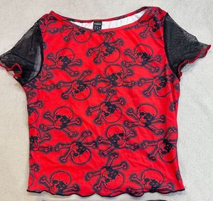 Shein Skull Print Mesh Top