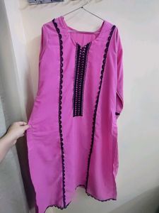 Pink Kurti With Black Lace Pakistani Look 💖