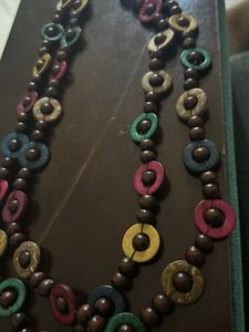 Beautiful Long 6cm Beads Wooden Multicoloured Neck