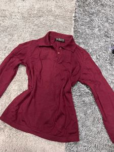 Burgundy Long Sleeve Polo Shirt