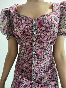 Floral printed pink button up frock