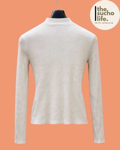 White Ribbed Mock Neck Top | Polo | Women