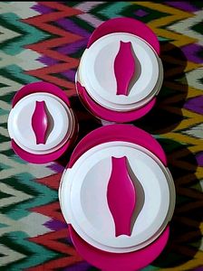 Set Of 3 Pink And White Milton Casseroles