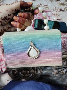 Rainbow Glitter Pearl Handle Clutch