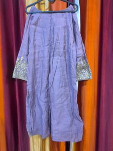 Purple Embroidered Kurti with Duppata