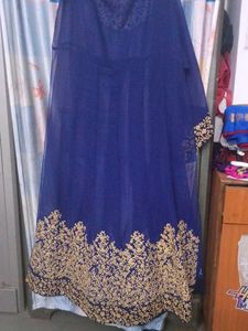 Elegant Blue &amp; Gold Embroidered Dress