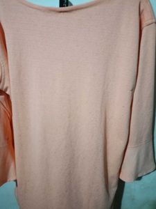Peach Pleated Bell Sleeve Top