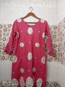 Pink Kurti with Brown Shawl