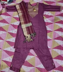 Maroon Embroidered Kurta Set