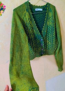 Green Knit Crop Cardigan