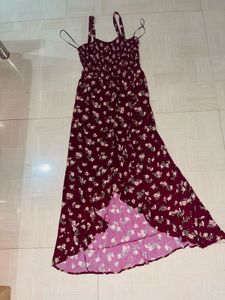 Elegant Burgundy Floral High-Low Party Dress