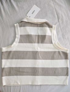 Striped Knit Polo Top