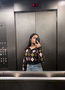 Argyle Pattern Collared Top