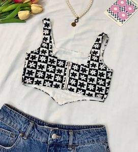 Floral Checkerboard Crop Top
