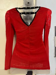 Yk2 Pinterest Red Lace Long Sleeve Top