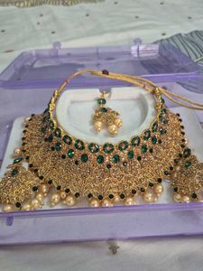 Emerald &amp; Pearl Gold-Tone Jewelry Set
