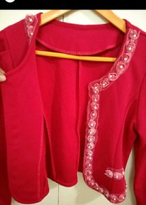 Embellished Red Pearl Coat