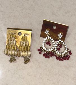 yellow stone &amp; maroon with white diamonds earrings
