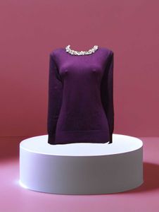 330 Only 1 Pc Purple Embellished Neck Sweater