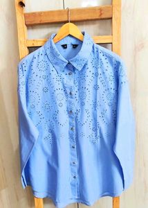 Eyelet Detail Blue Shirt size-46-48