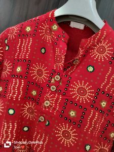 Bandhej Print Kurta, Skirt And Dupatta