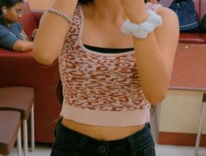 Beige & Maroon Knit Crop Top with Patterned Design