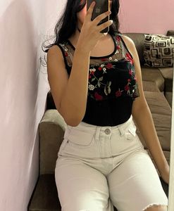 Floral Embroidered Mesh Tank Top🍒