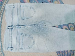 Faded Blue and White Colour Scratched Girls Jeans