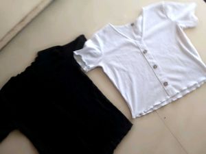 Ribbed Black &amp; White Crop Top Combo For Women