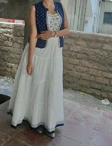 White Gown With Blue Jacket