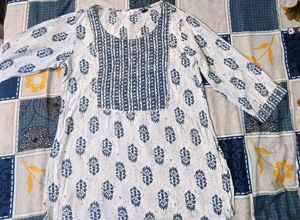 Casual Printed Women White, Light Blue Short Kurti