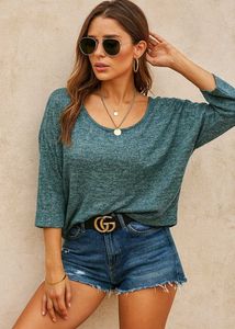 🎀Green Knit Three Quarter Sleeve Top C