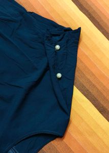 Solezia Women Pearl Sleeve Navy Blue Casual Top