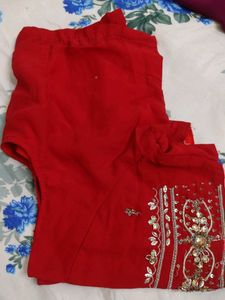 Red Embroidered Saree with Blouse Piece